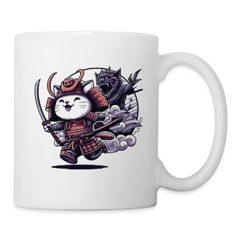 Samurai ninja cat and Monster behind - Mug - white - Right