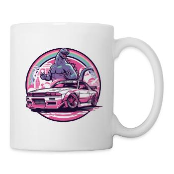 Auto im japanischen Stil hinter Monster und Regenbogen, JDM - Tasse - Weiß - Rechts