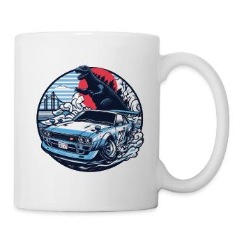 Auto im japanischen Stil hinter Monster und Regenbogen, JDM - Tasse - Weiß - Rechts
