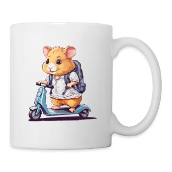 Hamster Schüler auf Roller Schulweg Design - Tasse - Weiß - Rechts