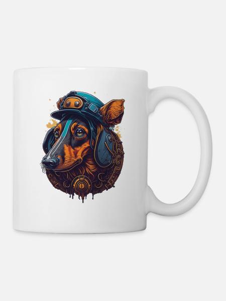 Conception de chien teckel steampunk pour les amoureux des chiens - Mug blanc - blanc