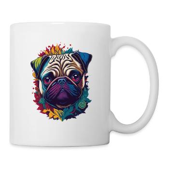 Farbenfrohes Mops Hund Kunstwerk - Tasse - Weiß - Rechts