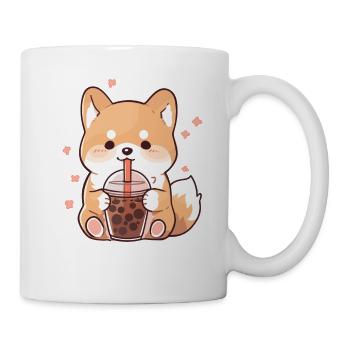 Kawaii Corgi Dog Drinks Boba Bubble Tea Chibi - Mug - white - Right