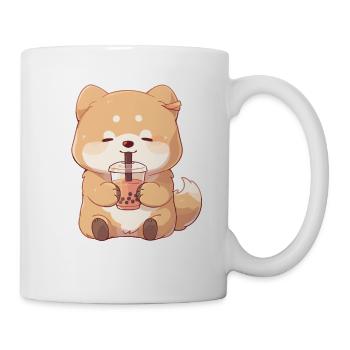 Kawaii Corgi Dog Drinks Boba Bubble Tea Chibi - Mug - white - Right