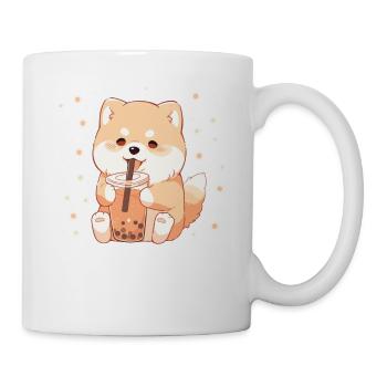 Kawaii Corgi Dog Drinks Boba Bubble Tea Chibi - Mug - white - Right