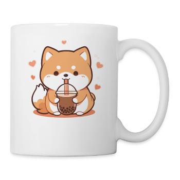 Kawaii Corgi Dog Drinks Boba Bubble Tea Chibi - Mug - white - Right