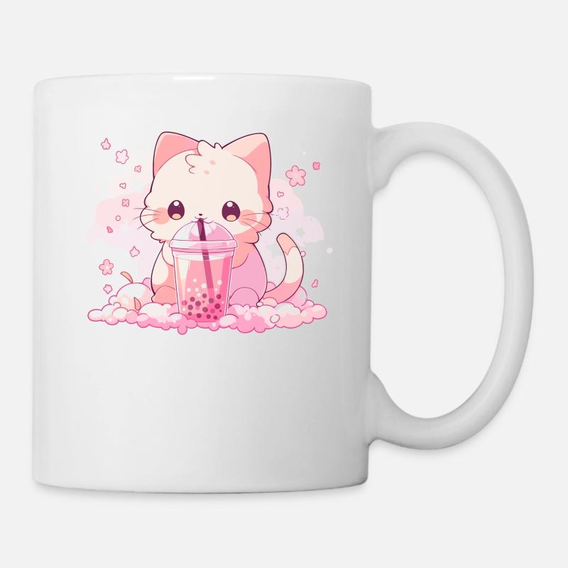 Boissons pour chats kawaii Boba Bubble Tea Chibi - Mug blanc - blanc
