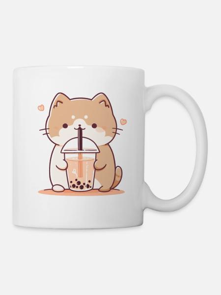 Boissons pour chats kawaii Boba Bubble Tea Chibi - Mug blanc - blanc
