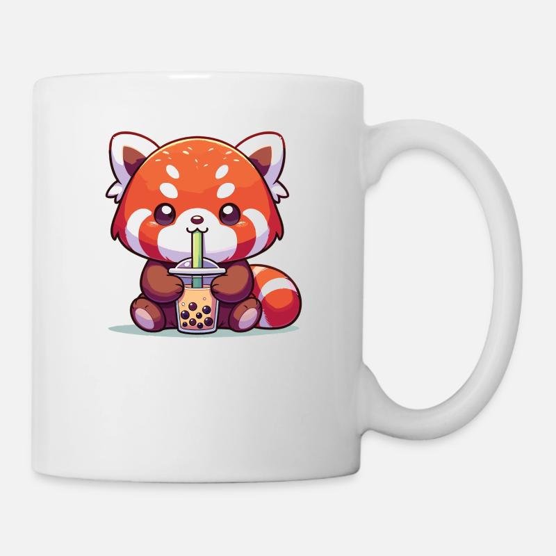 Kawaii Pandas roux Bubble Tea Boba Panda roux - Mug blanc - blanc