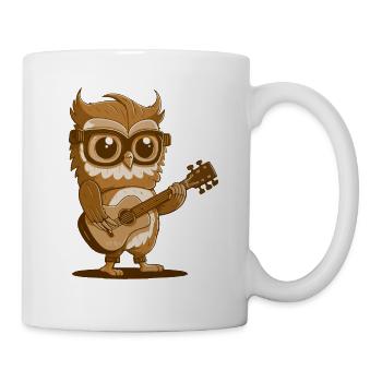 A funny owl with glasses plays guitar music - Mug - white - Right