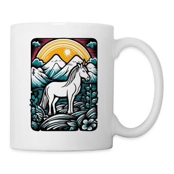 Art cartoon of a unicorn horse in nature - Mug - white - Right