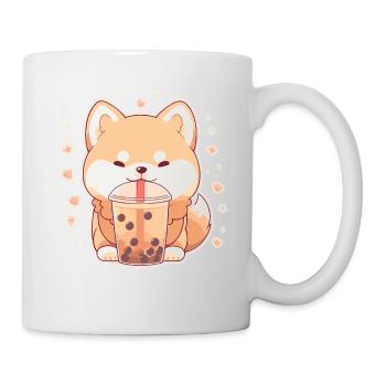 Kawaii Corgi Dog Drinks Boba Bubble Tea Chibi - Mug - white - Right