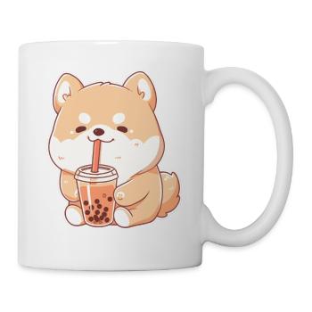 Kawaii Corgi Dog Drinks Boba Bubble Tea Chibi - Mug - white - Right