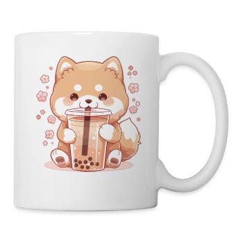 Kawaii Corgi Dog Drinks Boba Bubble Tea Chibi - Mug - white - Right
