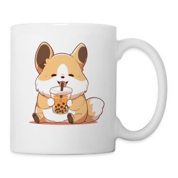 Kawaii Corgi Dog Drinks Boba Bubble Tea Chibi - Mug - white - Right