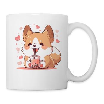 Kawaii Corgi Dog Drinks Boba Bubble Tea Chibi - Mug - white - Right