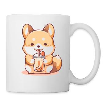 Kawaii Corgi Dog Drinks Boba Bubble Tea Chibi - Mug - white - Right