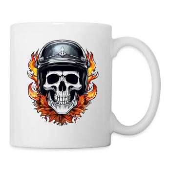 Totenkopf - Skelett - Totenkopf - Motorradhelm - Tasse - Weiß - Rechts