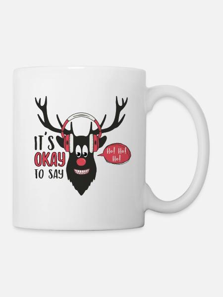 Funny Christmas reindeer in headphones - Mug - white