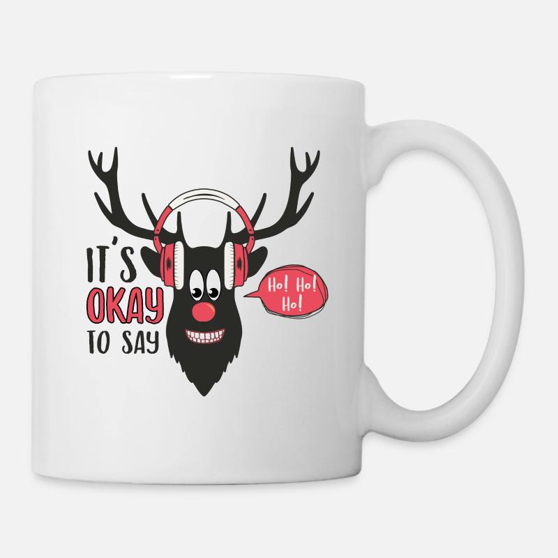 Drôle de renne de Noël dans des écouteurs - Mug blanc - blanc