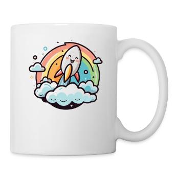 Fröhliche Rakete mit Regenbogen - Tasse - Weiß - Rechts