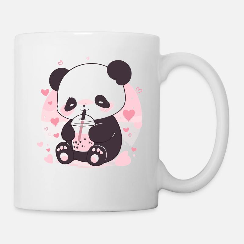 Kawaii Panda Drinks Boba Bubble Tea Chibi - Mug - white