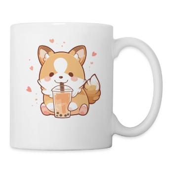 Kawaii Corgi Dog Drinks Boba Bubble Tea Chibi - Mug - white - Right