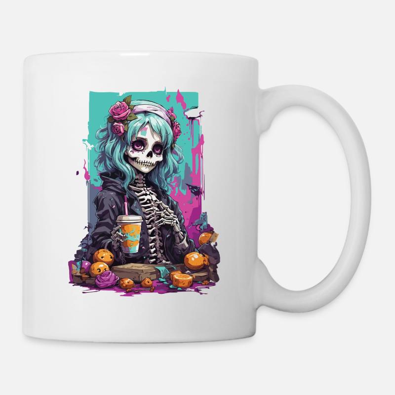 Pastel Gothic Mädchen Skull Dia de Muertos - Tasse - Weiß