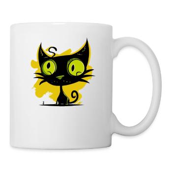 Modern Art: Black and Green Cat - Mug - white - Right