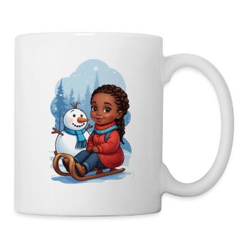 Weihnachten Kind Schliten Schneemann - Tasse - Weiß - Rechts