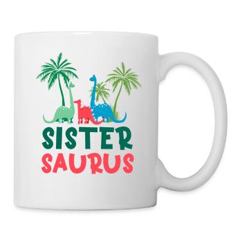 Dinosaur Birthday Sister Saurus Matching Family - Mug - white - Right