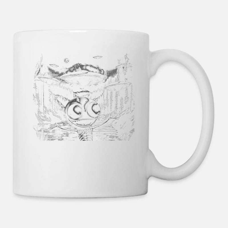 Retro Alien UFO Selfie - Tasse - Weiß
