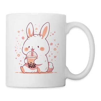 Kawaii Hase trinkt Boba Bubble Tea Chibi - Tasse - Weiß - Rechts