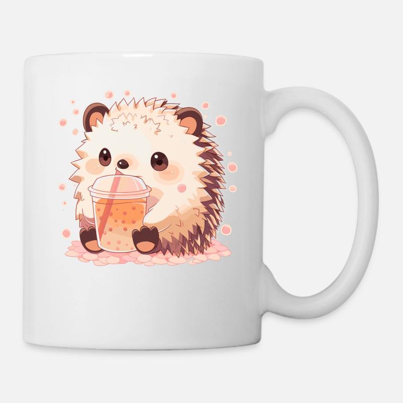 Kawaii Igel trinkt Boba Bubble Tea Chibi - Tasse - Weiß