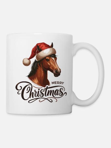 Cheval Santa Élégant | Illustration Noël Équestre - Mug blanc - blanc
