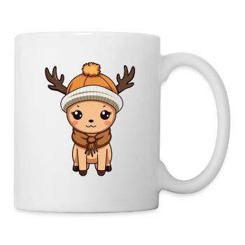 Reh Geweih Winter Tier Niedlich Comic - Tasse - Weiß - Rechts