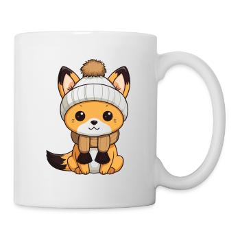 Fuchs Winter Tier Niedlich Comic - Tasse - Weiß - Rechts