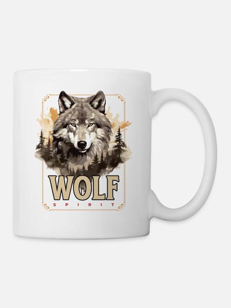 Wolf Wolfskopf Natur Wildnis Abenteuer Wald Kunst - Tasse - Weiß