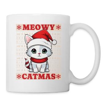Cat Christmas Merry Meowy Catmas Ugly Cute - Mug - white - Right