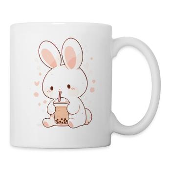 Kawaii Hase trinkt Boba Bubble Tea Chibi - Tasse - Weiß - Rechts