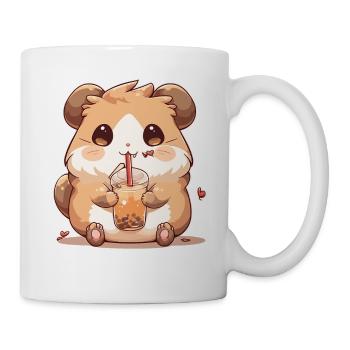 Kawaii Hamster trinkt Boba Bubble Tea Chibi - Tasse - Weiß - Rechts