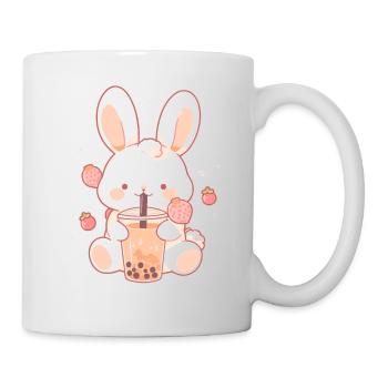 Kawaii Hase trinkt Boba Bubble Tea Chibi - Tasse - Weiß - Rechts