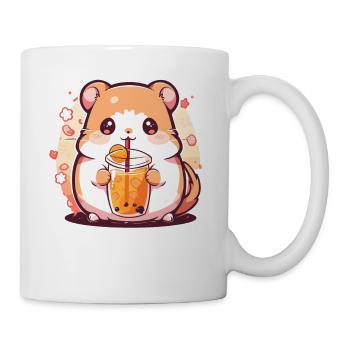 Kawaii Hamster trinkt Boba Bubble Tea Chibi - Tasse - Weiß - Rechts