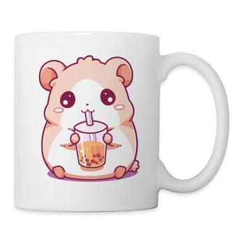 Kawaii Hamster trinkt Boba Bubble Tea Chibi - Tasse - Weiß - Rechts