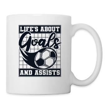 Life's About Goals And Assists Fußball Goal - Tasse - Weiß - Rechts