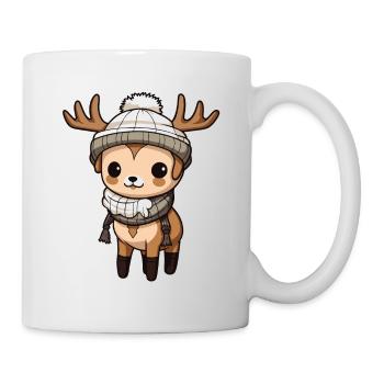 Reh Geweih Winter Tier Niedlich Comic - Tasse - Weiß - Rechts