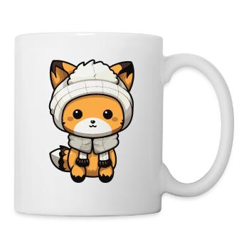 Fuchs Winter Tier Niedlich Comic - Tasse - Weiß - Rechts