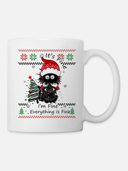 It's fine I'm fine Black Cat Retro Ugly Christmas - Mug - white