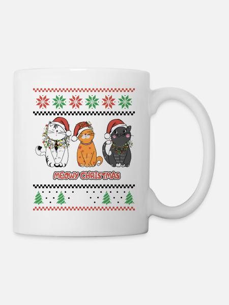 Meowy Christmas Santa Cats Retro Ugly Christmas - Tasse - Weiß