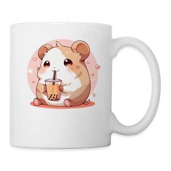Kawaii Hamster trinkt Boba Bubble Tea Chibi - Tasse - Weiß - Rechts